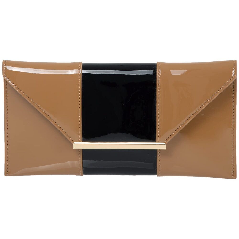 3201 Faux Patent Leather Envelope Candy Clutch, Taupe/bk